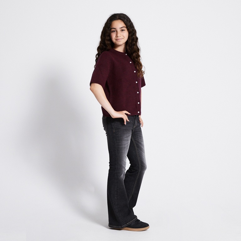 Basic Knit Short Sleeve Cardigan "Margot star" Light Burgundy